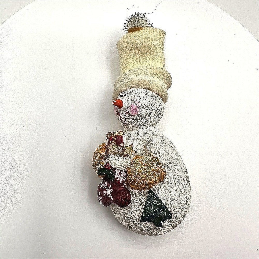 Vintage 90s Snowman Holiday Brooch Pin Glitter Resin Fabric Classic Jewelry Y2K
